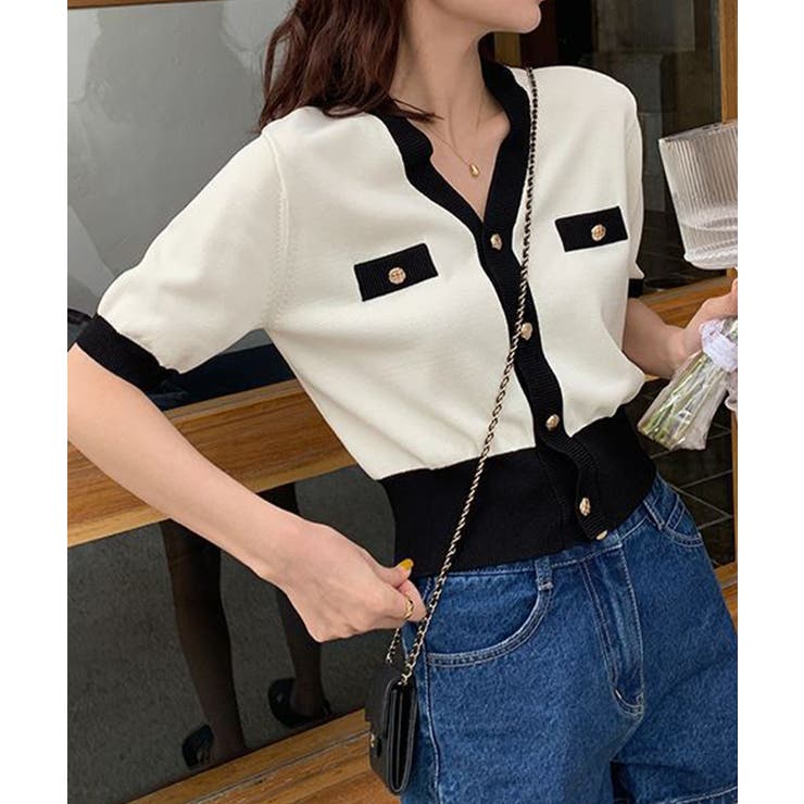 ハーフスリーブバイカラーカーディガン Jasmine Grandiflorum | aimoha  | 詳細画像14 