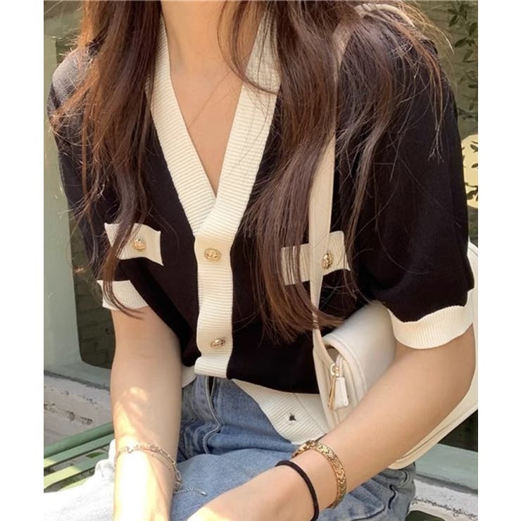 ハーフスリーブバイカラーカーディガン Jasmine Grandiflorum | aimoha  | 詳細画像15 