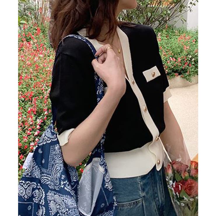 ハーフスリーブバイカラーカーディガン Jasmine Grandiflorum | aimoha  | 詳細画像18 