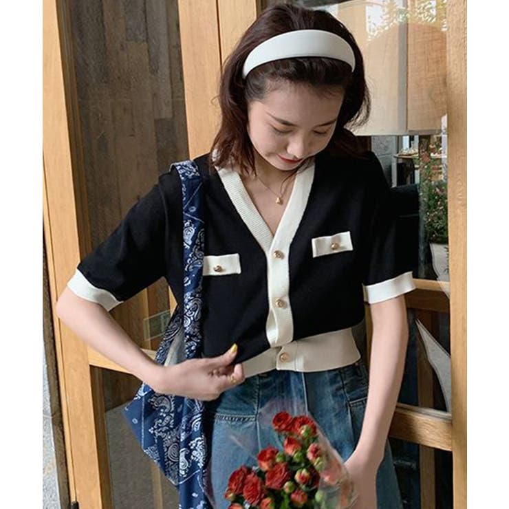 ハーフスリーブバイカラーカーディガン Jasmine Grandiflorum | aimoha  | 詳細画像20 