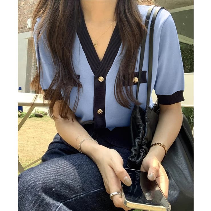 ハーフスリーブバイカラーカーディガン Jasmine Grandiflorum | aimoha  | 詳細画像2 