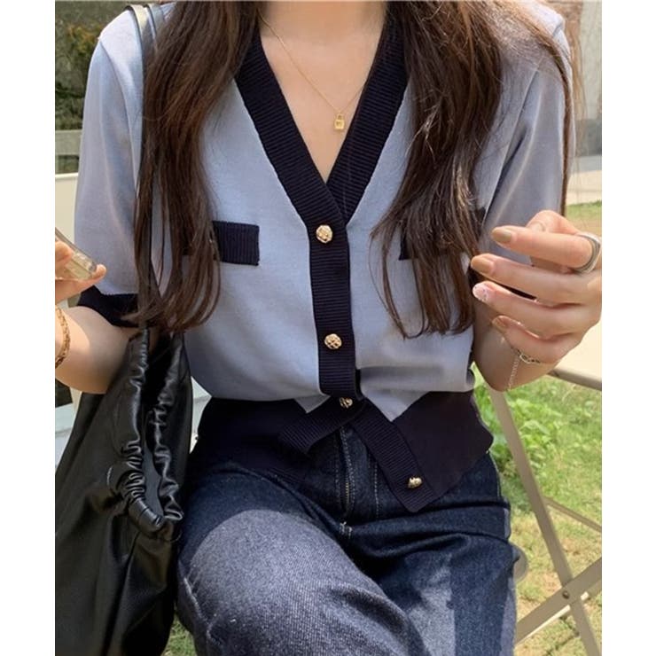 ハーフスリーブバイカラーカーディガン Jasmine Grandiflorum | aimoha  | 詳細画像4 