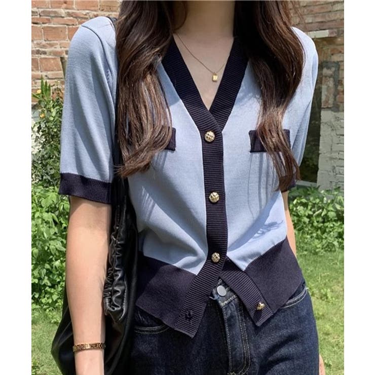 ハーフスリーブバイカラーカーディガン Jasmine Grandiflorum | aimoha  | 詳細画像5 