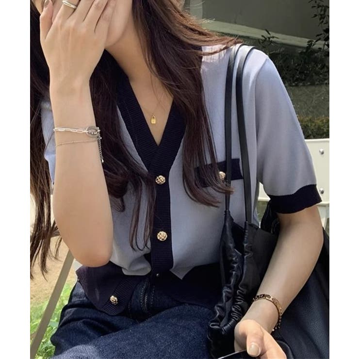 ハーフスリーブバイカラーカーディガン Jasmine Grandiflorum | aimoha  | 詳細画像6 