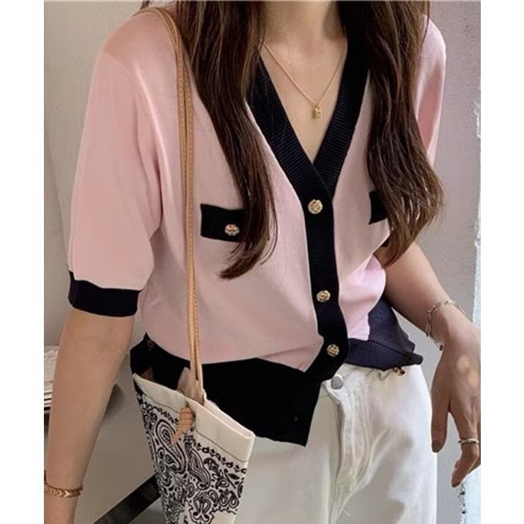 ハーフスリーブバイカラーカーディガン Jasmine Grandiflorum | aimoha  | 詳細画像7 