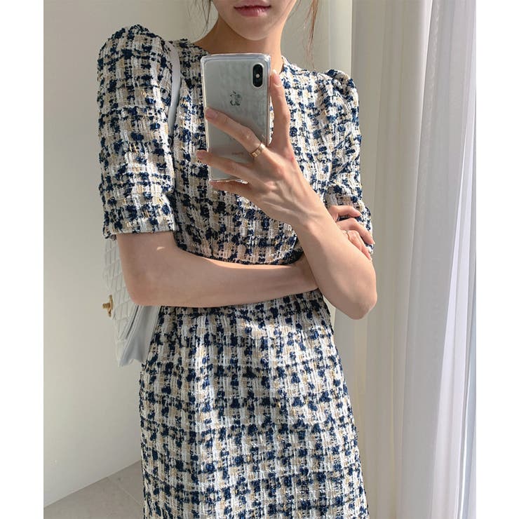 ネイビー | 【Jasmine】ツイードフレアミニワンピース Jasmine Grandifl… | aimoha 