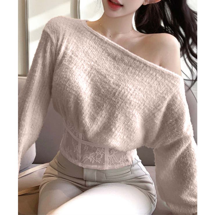 ピンク | 【Jasmine】コルセット風ニットプルオーバー Jasmine Grandif… | aimoha 