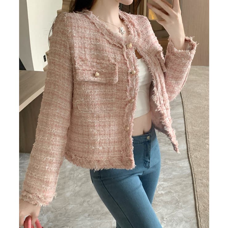 【Jasmine】ツイード風ノーカラーシャケット Jasmine Grandif… | aimoha  | 詳細画像8 