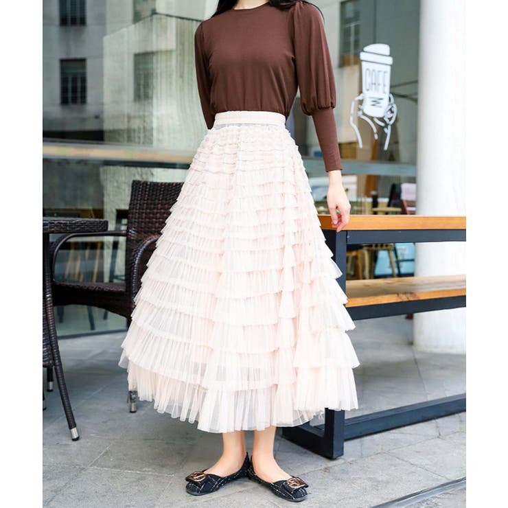 ホワイト | 【Jasmine】フリルチュールティアードロングスカート Jasmine Gra… | aimoha 