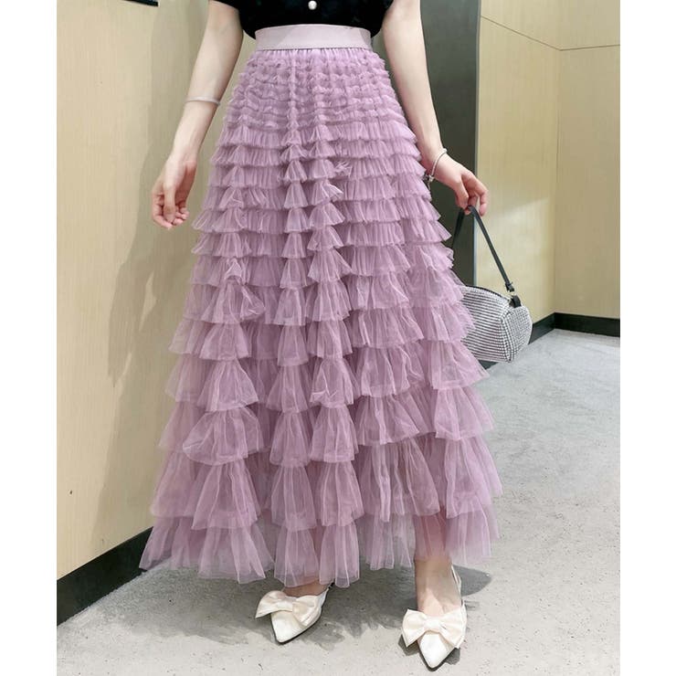 パープル | 【Jasmine】フリルチュールティアードロングスカート Jasmine Gra… | aimoha 