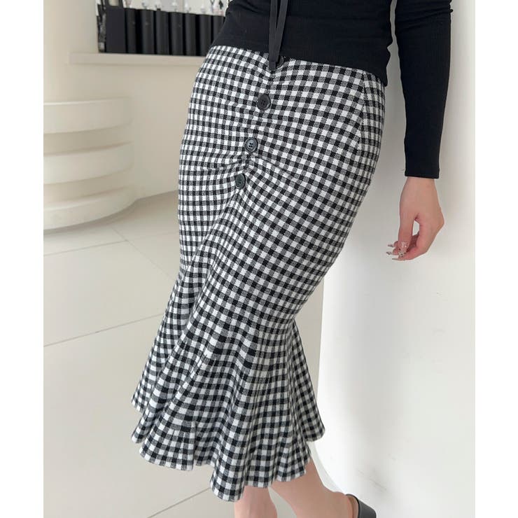 ブラック | 【Jasmine】チェック柄ニットマーメイドスカート Jasmine Grand… | aimoha 