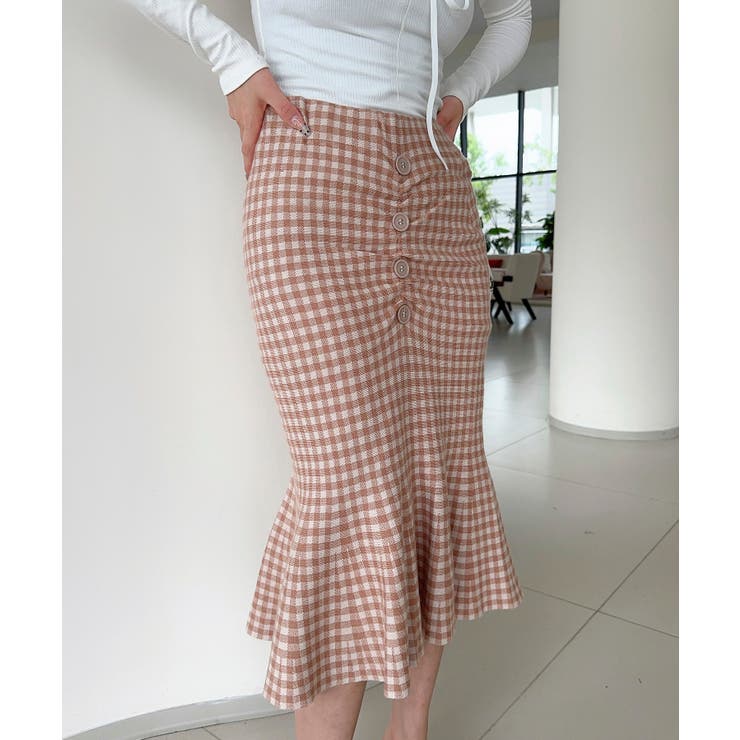ピンク | 【Jasmine】チェック柄ニットマーメイドスカート Jasmine Grand… | aimoha 