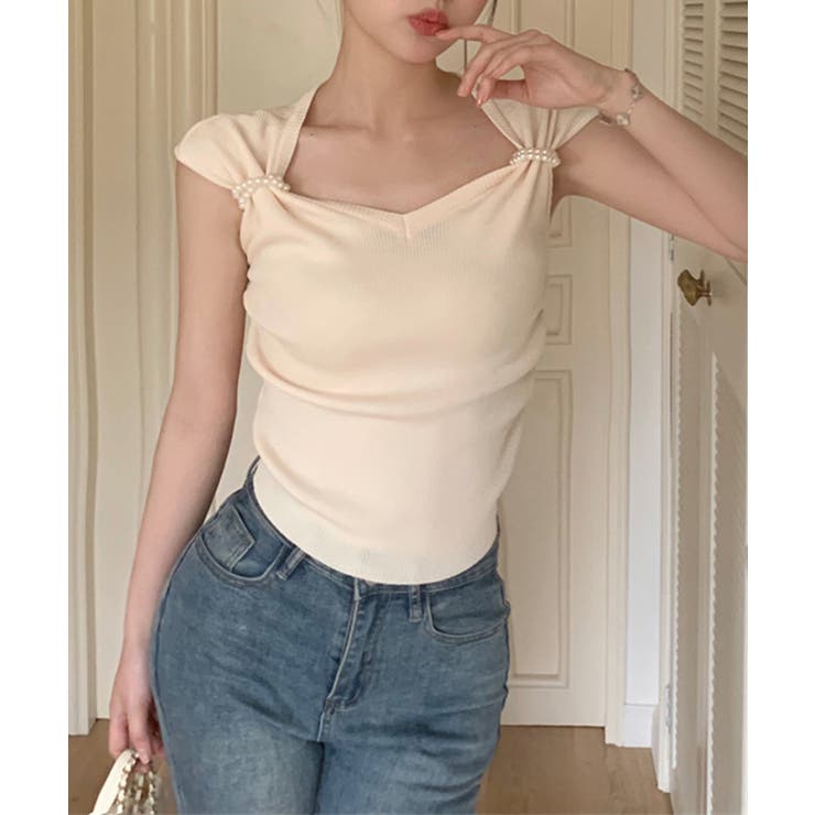 ベージュ | ハートカラーパール半袖Ｔシャツ Jasmine Grandiflorum | aimoha 