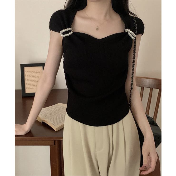 ブラック | ハートカラーパール半袖Ｔシャツ Jasmine Grandiflorum | aimoha 