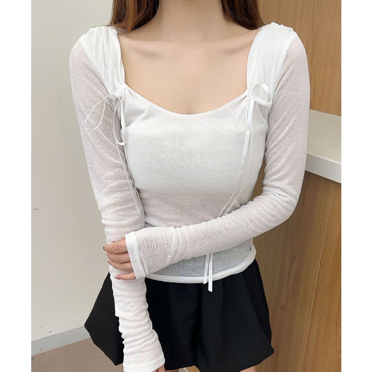 ホワイト | 【Jasmine】リボンスリムTシャツ | aimoha 