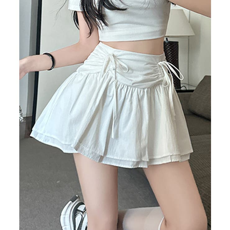 ホワイト | 【Jasmine】シャーリングリボンフレアミニスカート Jasmine Gran… | aimoha 