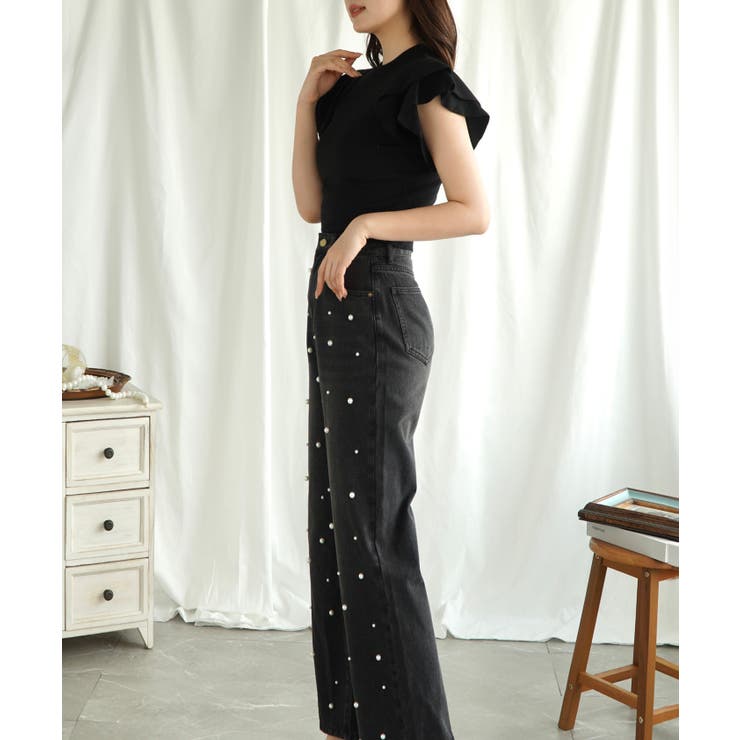 新色登場！パール付きハイウエストワイドデニム jasmine 韓国ファッション | aimoha  | 詳細画像28 