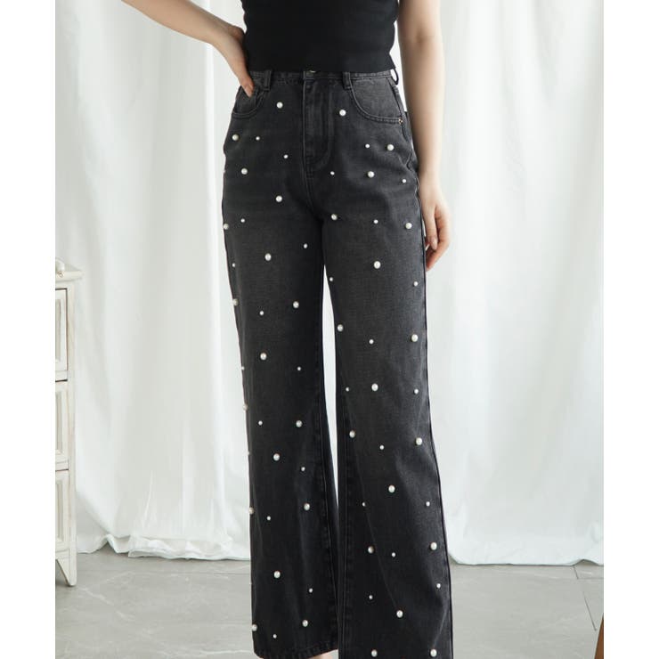 新色登場！パール付きハイウエストワイドデニム jasmine 韓国ファッション | aimoha  | 詳細画像29 