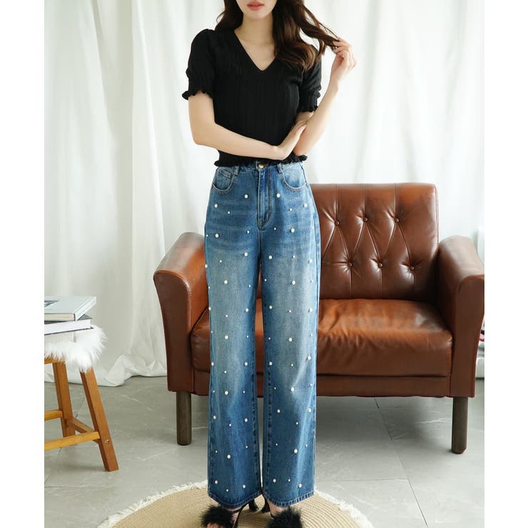 新色登場！パール付きハイウエストワイドデニム jasmine 韓国ファッション | aimoha  | 詳細画像32 