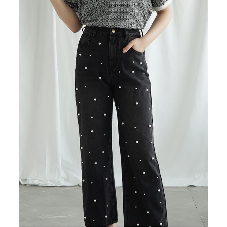 新色登場！パール付きハイウエストワイドデニム jasmine 韓国ファッション | aimoha  | 詳細画像22 
