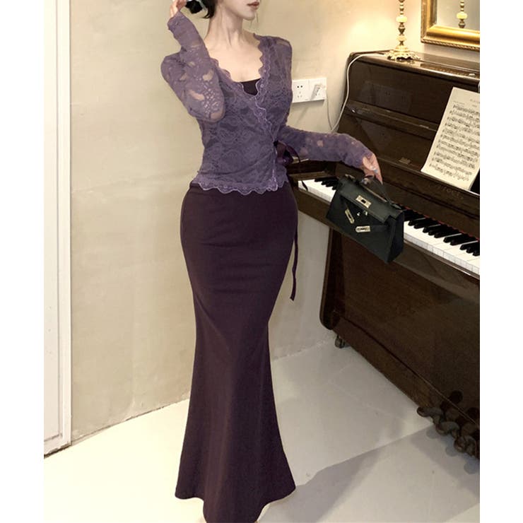 パープル | 【Jasmine】シアーレーストップス＋スウェットキャミワンピース Jasmin… | aimoha 