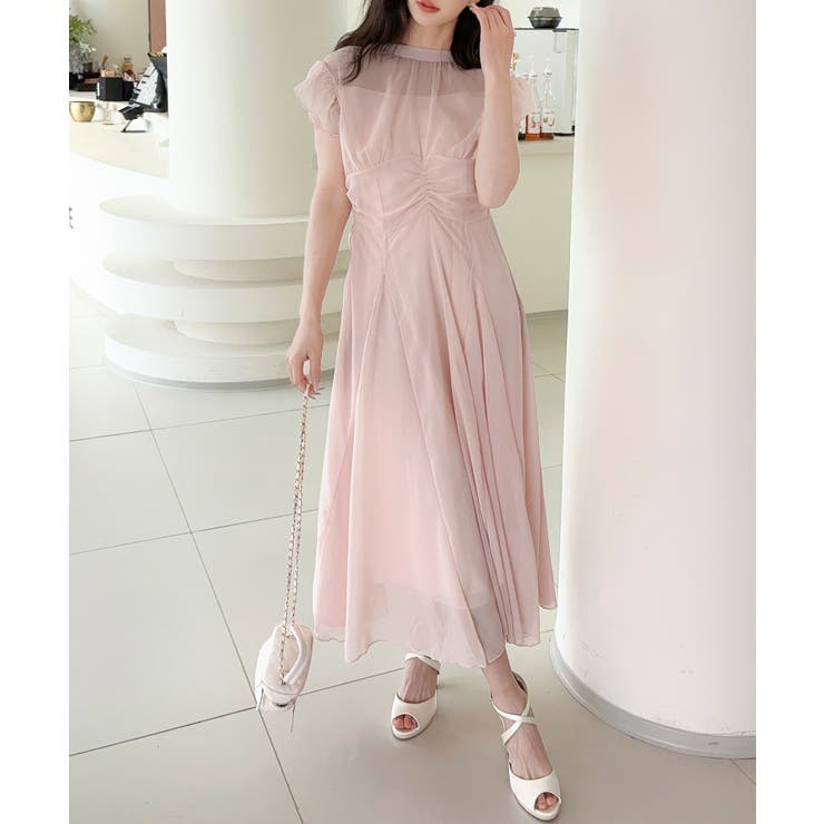 ピンク | 【Jasmine】ラッフルスリーブシフォンワンピース | aimoha 