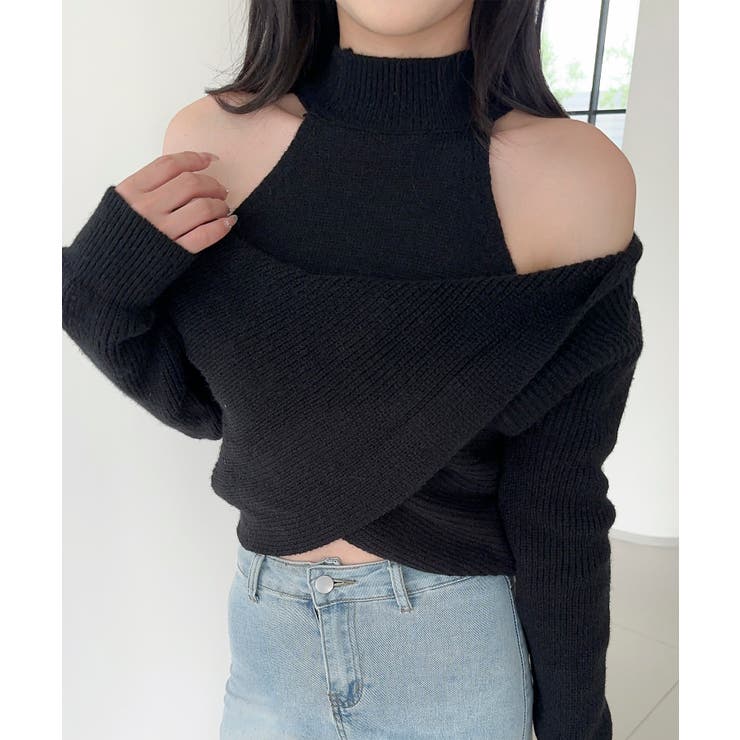 ブラック | 【Jasmine】ハイネック肩見せニットプルオーバー Jasmine Grand… | aimoha 