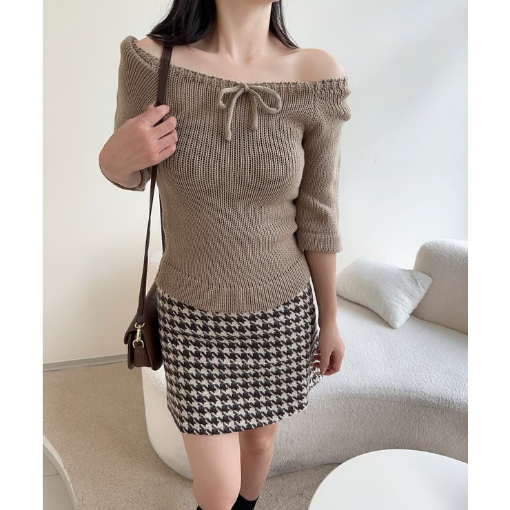 ベージュ | 2WAYフロントリボンニットプルオーバー | aimoha 