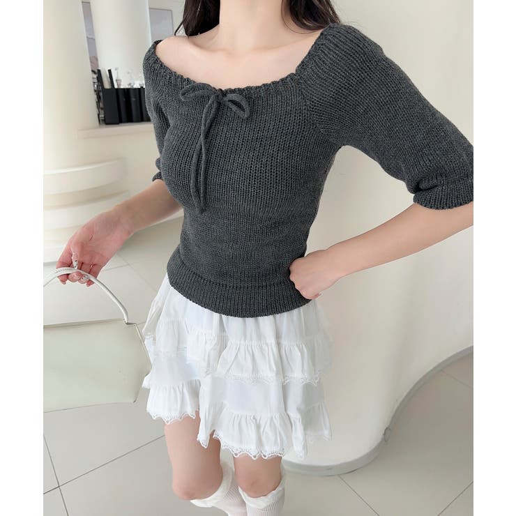 ダークグレー | 2WAYフロントリボンニットプルオーバー | aimoha 