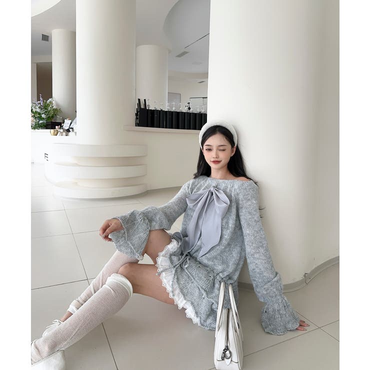 オフショルフロントリボンニットワンピース | aimoha  | 詳細画像17 