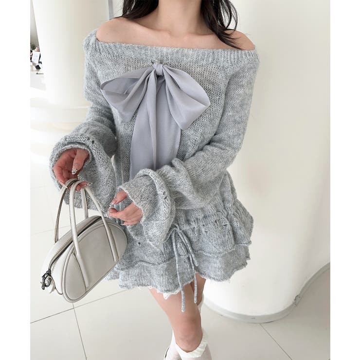 オフショルフロントリボンニットワンピース | aimoha  | 詳細画像10 