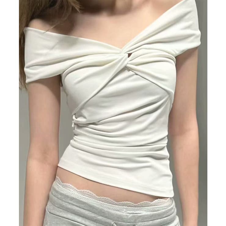 ホワイト | 【Jasmine】オフショルクロスデザイン半袖Ｔシャツ Jasmine Gran… | aimoha 