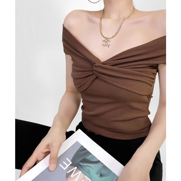 モカ | 【Jasmine】オフショルクロスデザイン半袖Ｔシャツ Jasmine Gran… | aimoha 