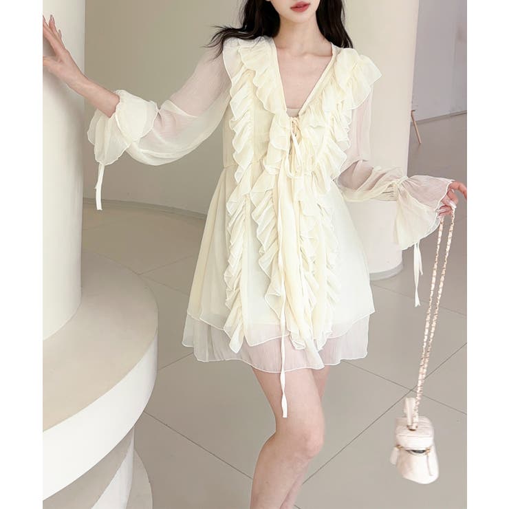 アイボリー | 【Jasmine】ダブルラッフルシフォンチュニック | aimoha 