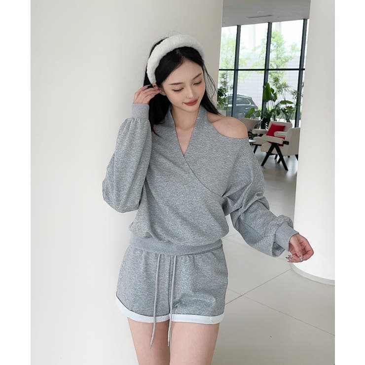 【Jasmine】肩見せスウェット+ウェットショートパンツ | aimoha  | 詳細画像5 