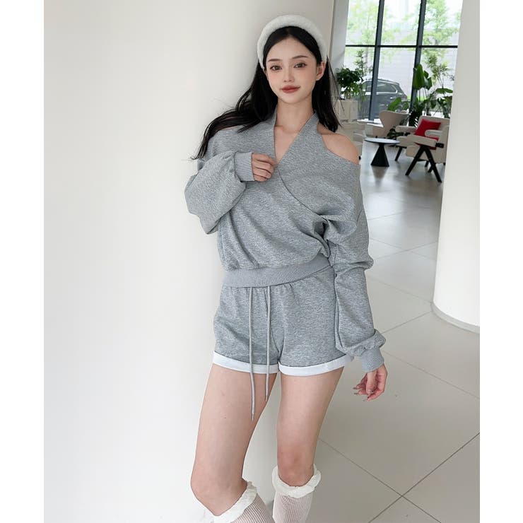 【Jasmine】肩見せスウェット+ウェットショートパンツ | aimoha  | 詳細画像2 