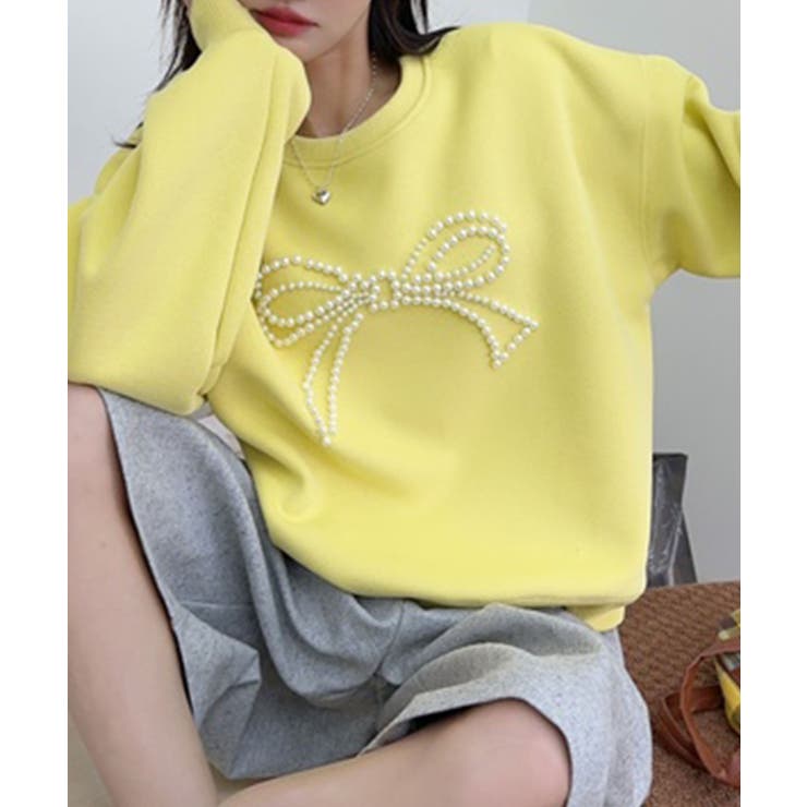 イエロー | 【Jasmine】パールリボンスウェットプルオーバー Jasmine Grand… | aimoha 