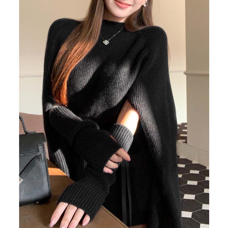 ブラック | 【Jasmine】タートルネックニットケープ変形プルオーバー Jasmine G… | aimoha 