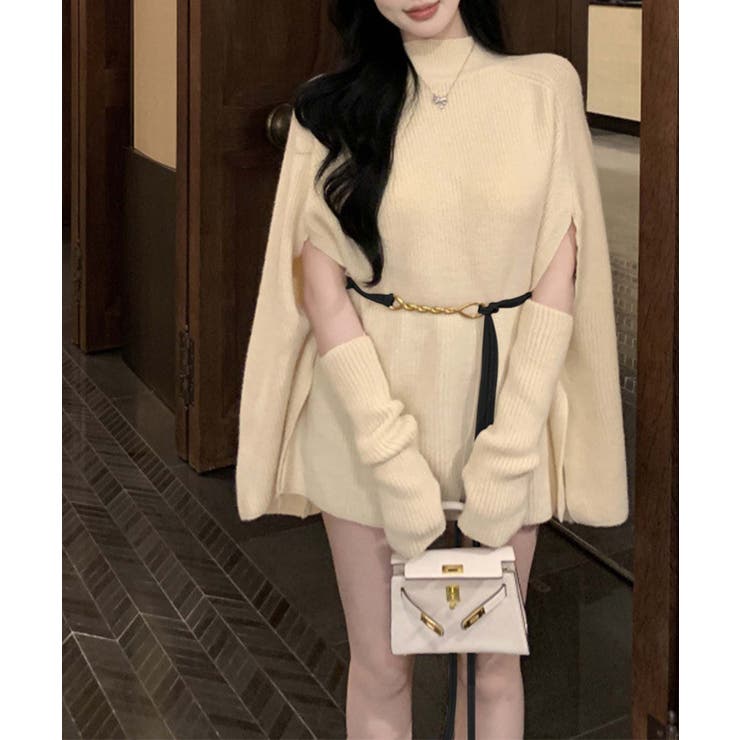 ホワイト | 【Jasmine】タートルネックニットケープ変形プルオーバー Jasmine G… | aimoha 