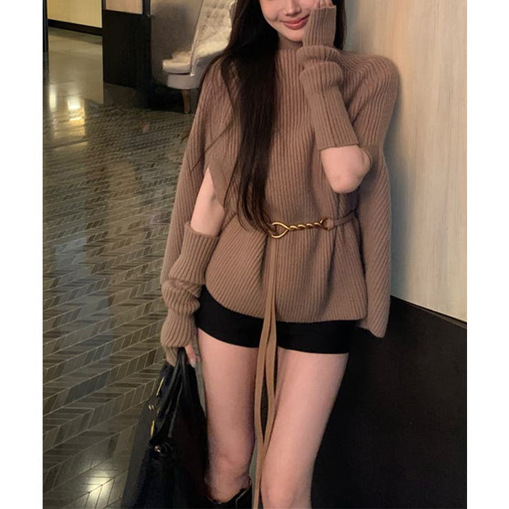 グレージュ | 【Jasmine】タートルネックニットケープ変形プルオーバー Jasmine G… | aimoha 