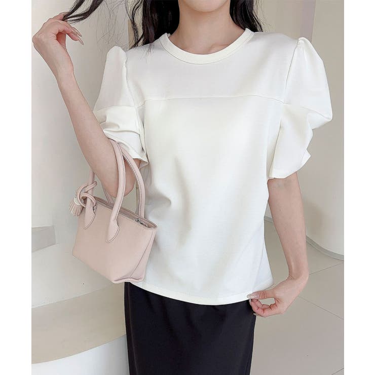 アイボリー | 【Jasmine】パワショル切り替えTシャツ | aimoha 