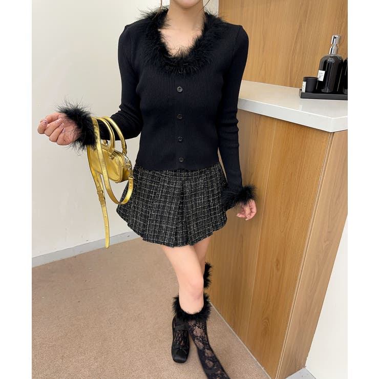 ブラック | ファー付ニットプルオーバー Jasmine Grandiflorum | aimoha 