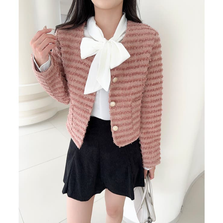 ピンク | フリンジノーカラージャケット Jasmine Grandiflorum | aimoha 