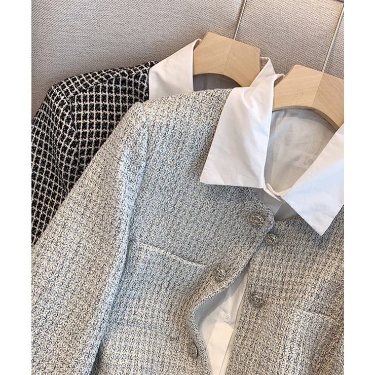 【Jasmine】千鳥柄ノンカラージャケット＋グロップドシャツベスト | aimoha  | 詳細画像15 