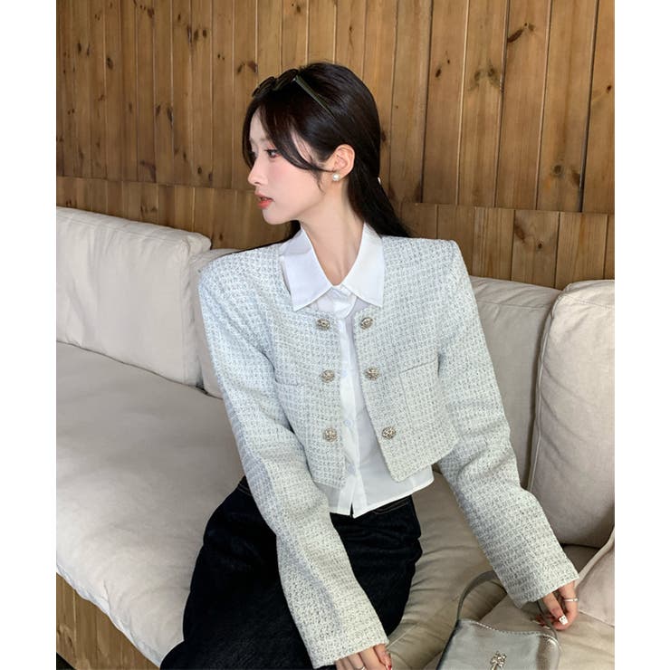 【Jasmine】千鳥柄ノンカラージャケット＋グロップドシャツベスト | aimoha  | 詳細画像6 