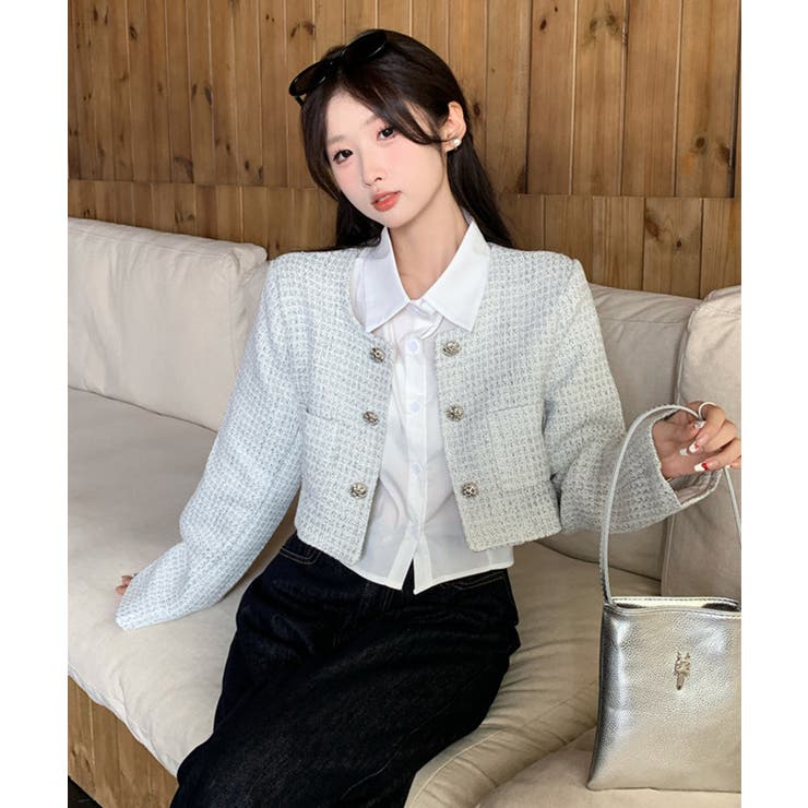 【Jasmine】千鳥柄ノンカラージャケット＋グロップドシャツベスト | aimoha  | 詳細画像11 