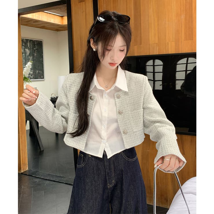 【Jasmine】千鳥柄ノンカラージャケット＋グロップドシャツベスト | aimoha  | 詳細画像10 