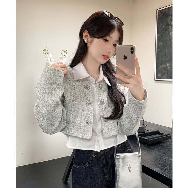 【Jasmine】千鳥柄ノンカラージャケット＋グロップドシャツベスト | aimoha  | 詳細画像7 