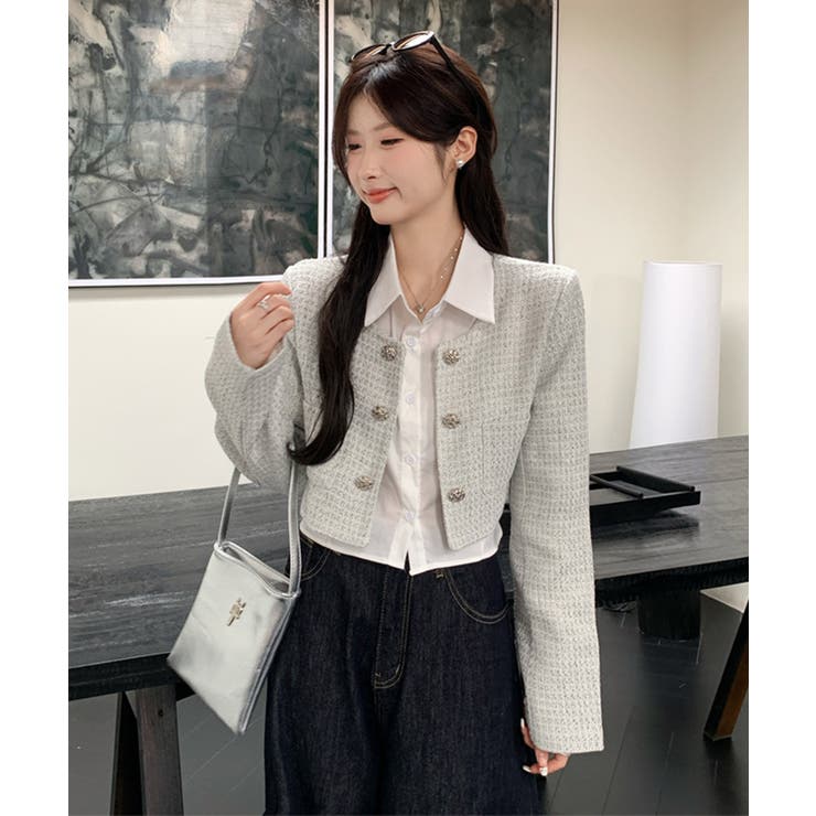 【Jasmine】千鳥柄ノンカラージャケット＋グロップドシャツベスト | aimoha  | 詳細画像9 