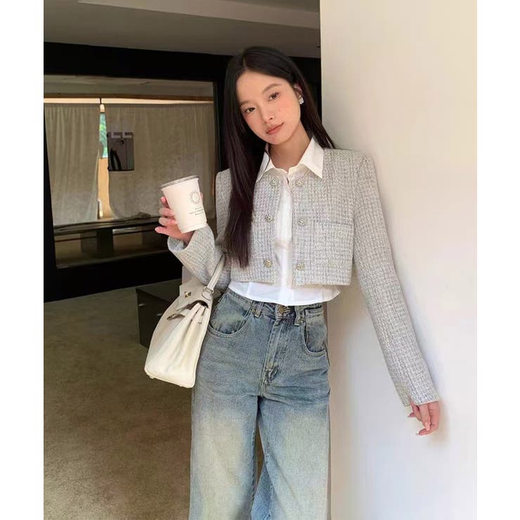 【Jasmine】千鳥柄ノンカラージャケット＋グロップドシャツベスト | aimoha  | 詳細画像8 